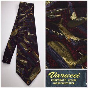 VTG Varucci Corporate Design Airplane Print Tie Polyester Old Money Preppy Pilot